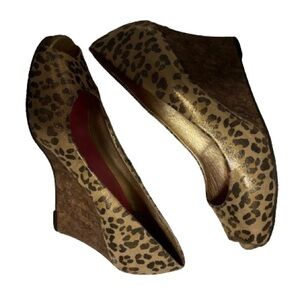 Lilly Pulitzer leopard and gold wedges